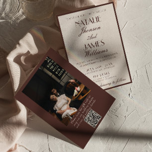 Elegante braune, fantasievolle Foto-QR-Code-Hochze Einladung