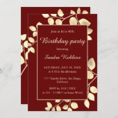 Elegante braune goldene Blätter Geburtstagsfeier Einladung (Vorne/Hinten)