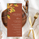 Elegante braune Herbstblätter Moderne Hochzeit Menükarte<br><div class="desc">Elegantes Brown Golden Yellow Autumn Foliage Modernes Wedding Menu. Alle Texte sind so vorbereitet,  dass Sie sie einfach und schnell mit Ihren eigenen Details personalisieren können.</div>