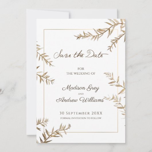 Elegante braune Herbsthochzeit Save The Date (Vorderseite)