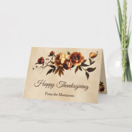 Elegante braune Herbstrosen Floral Thanksgiving Feiertagskarte