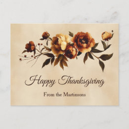 Elegante braune Herbstrosen Floral Thanksgiving Feiertagspostkarte
