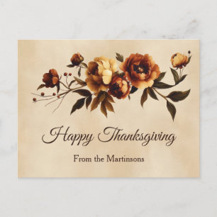 Elegante braune Herbstrosen Floral Thanksgiving Feiertagspostkarte