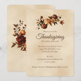 Elegante braune Herbstrosen Florales Erntedankfest Einladung