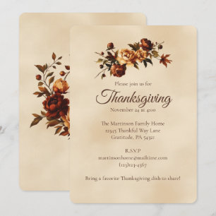 Elegante braune Herbstrosen Florales Erntedankfest Einladung