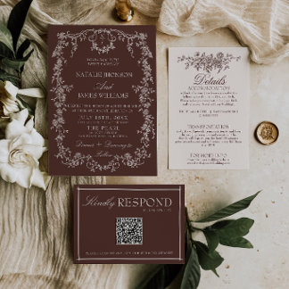 Elegante Braune Hochzeit mit Blumen im Stil des al Einladung