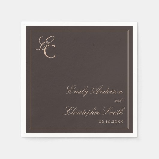 Elegante braune klassische Hochzeit Serviette (Vorderseite)