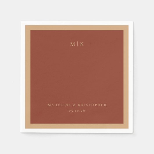 Elegante braune minimalistische Initialen Serviette (Vorderseite)