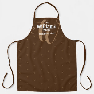 Elegante braune Monogramm-Küchenschürze für die Fa Schürze