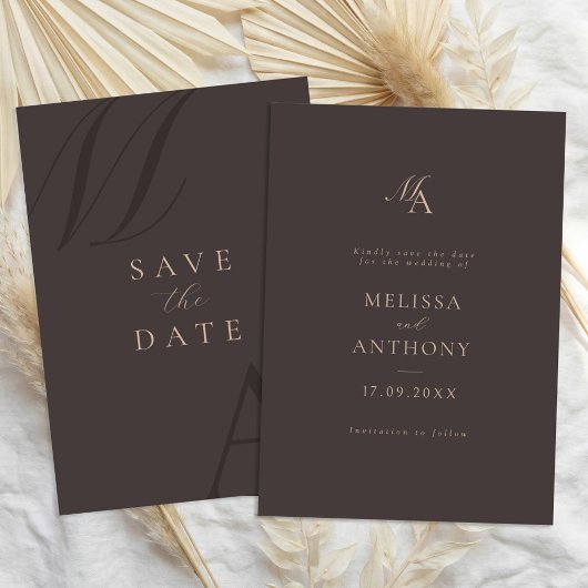 Elegante braune Monogramm-Moderne-Minimalistische- Save The Date