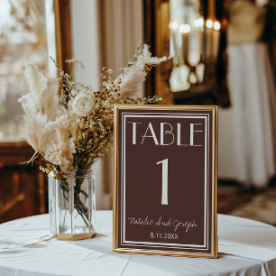 Elegante Braune Retro-Hochzeitstisch-Nummer Einladung