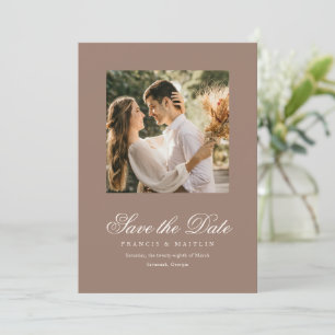 Elegante braune romantische Foto-Hochzeit Save The Date