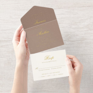Elegante braune romantische Hochzeit All-in-One-Einladung