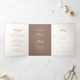 Elegante braune romantische Hochzeit Dreifach Gefaltete Einladung