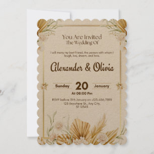 Elegante braune und beige Blumenhochzeitseinladung Einladung