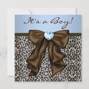 Elegante braune und blaue Leopard-Baby-Party Einladung