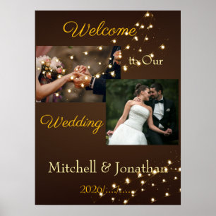Elegante braune und goldene Lichterkette Hochzeit  Poster