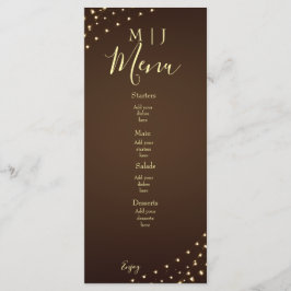 Elegante braune und goldene Lichterketten Hochzeit Menükarte