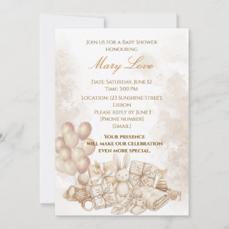 Elegante braune und pastellfarbene Babyshower-Einl Einladung