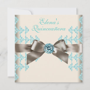 Elegante braune und tealblaue Quinceanera Einladung