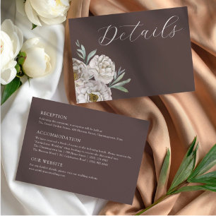 Elegante braune und weiße florale Hochzeitsdetails Begleitkarte