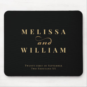 Elegante Braut & Bräutigam Hochzeit Schwarz Gold Mousepad