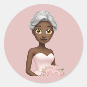 Elegante Braut-Emoji mit rosa Kleid  Runder Aufkleber