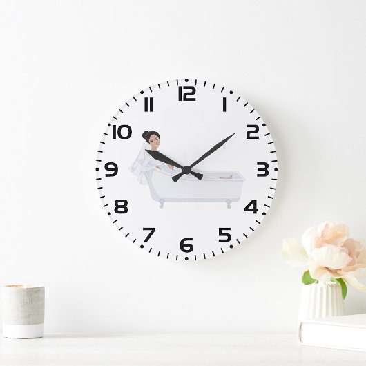 Elegante Braut Entspannen in der Badewanne Hochzei Große Wanduhr