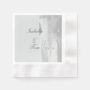 Elegante Braut-Hochzeitsgesellschaft mit Schriftzu Serviette