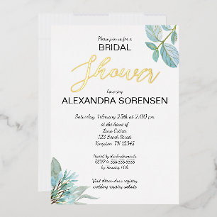 Elegante Braut-Sage- und Goldfolien-Einladung zur  Folieneinladung