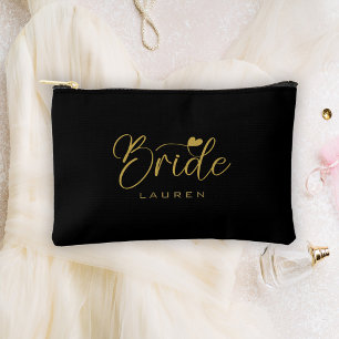 Elegante Braut Schwarze & Gold Schrift Name Gesche Zubehörtasche