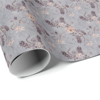 Elegante Braut Silber-Grau Chrysantheme Blumen-  Geschenkpapier