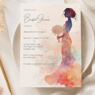 Elegante Braut-Silhouette in Aquarell - Brautparty Einladung