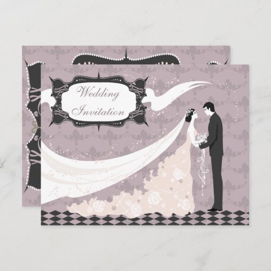 Elegante Braut-u. Bräutigam-vektorhochzeit Einladung (Vorne/Hinten)