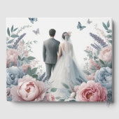 Elegante Braut und Bräutigam mit Peonies und Laven Gästebuch (Rückseite)