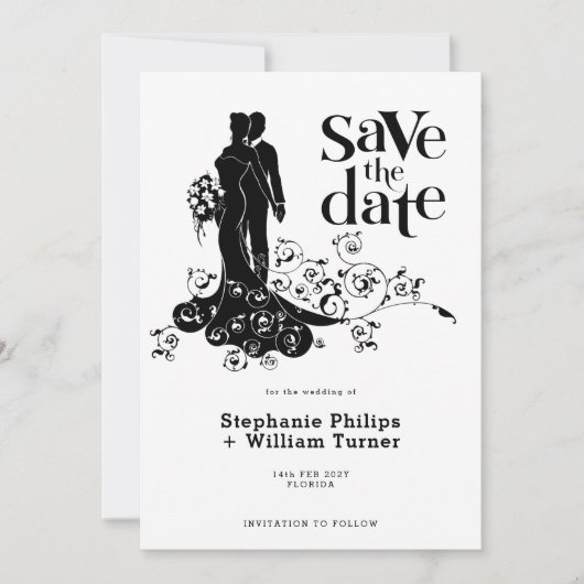 Elegante Braut und Groom Hochzeit Silhouette Save The Date (Vorderseite)