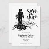 Elegante Braut und Groom Hochzeit Silhouette Save The Date (Vorne/Hinten)