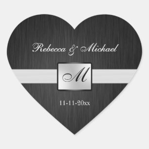 Elegante Braut- und Groom-Monogramm-Hochzeitsticke Herz-Aufkleber