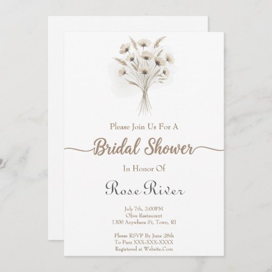 Elegante Brautdusche Einladung (Vorne/Hinten)