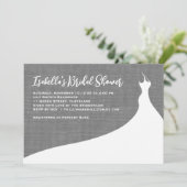 Elegante Brautdusche Einladung graue Leinen (Stehend Vorderseite)