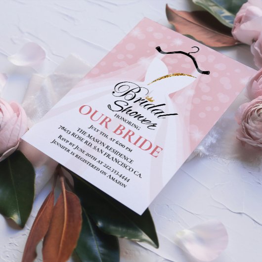 Elegante Brautdusche Einladung mit Hochzeitskleid