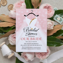 Elegante Brautdusche Einladung mit Hochzeitskleid