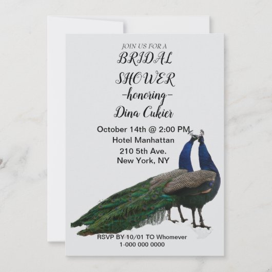 Elegante Brautdusche Einladung - Pfauenthema (Vorderseite)