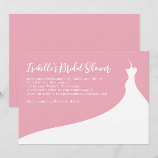 Elegante Brautdusche Einladung Rosa (Vorne/Hinten)