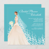 Elegante Brautdusche Einladung Türkis (Vorne/Hinten)