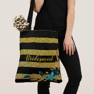 Elegante Brautjungfer Röte Florale Goldene Streife Tasche