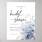 Elegante Brautparty Blau Wildblumen willkommen Poster (Vorne)