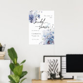 Elegante Brautparty Blau Wildblumen willkommen Poster (Heimbüro)