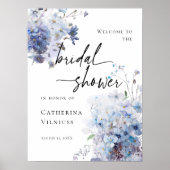 Elegante Brautparty Blau Wildblumen willkommen Poster (Vorne)