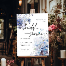 Elegante Brautparty Blau Wildblumen willkommen Poster